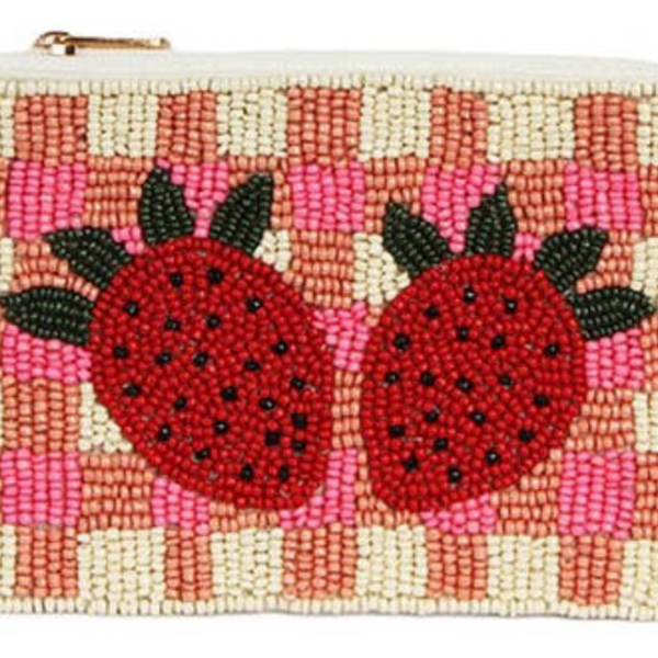 Strawberry Beaded Coin Pouch