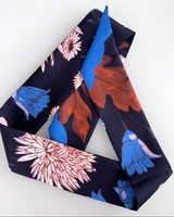 Skinny Silk Scarf Midnight Wild Flower Garden