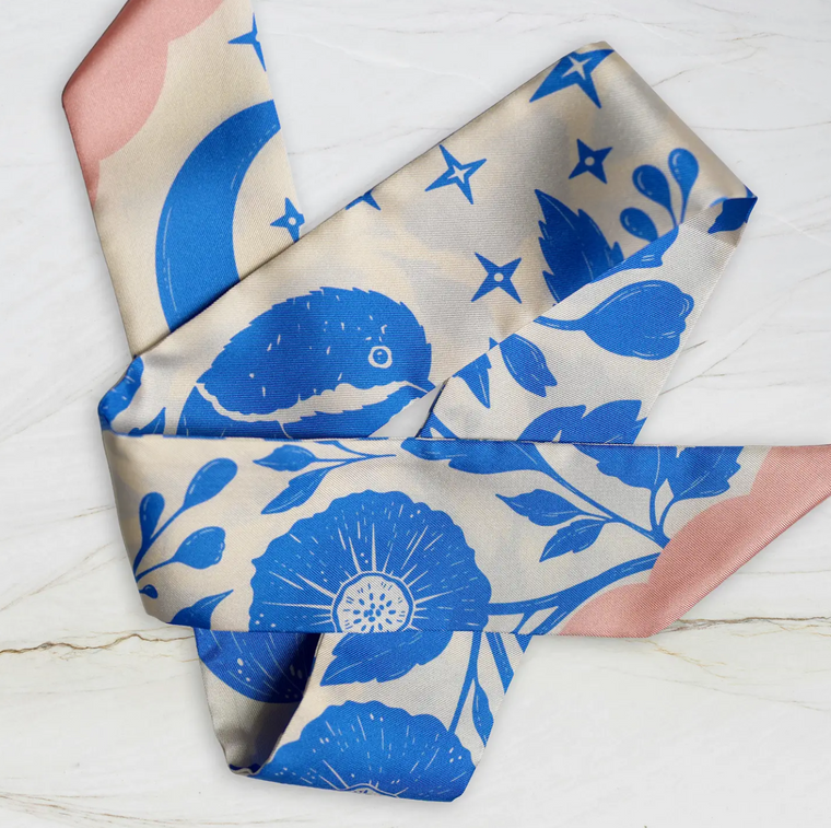 Skinny Silk Scarf Moonlit Blooms