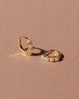 Elegant Pearl Huggers Earrings with 14kt gold overlay and snug huggie design.