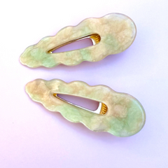 Light Green & Peach Scallop Hair Clips