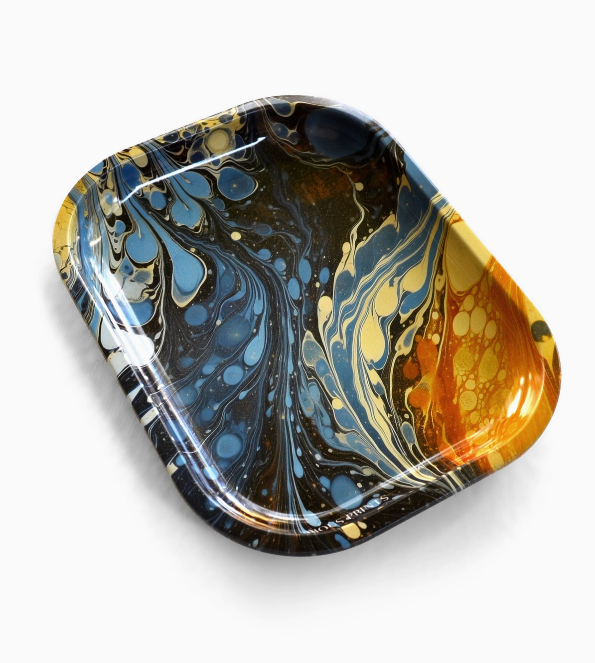 Blue Marbled Metal Trinket Tray
