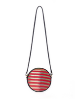 Black Leather & Striped Pattern Crossbody Bag