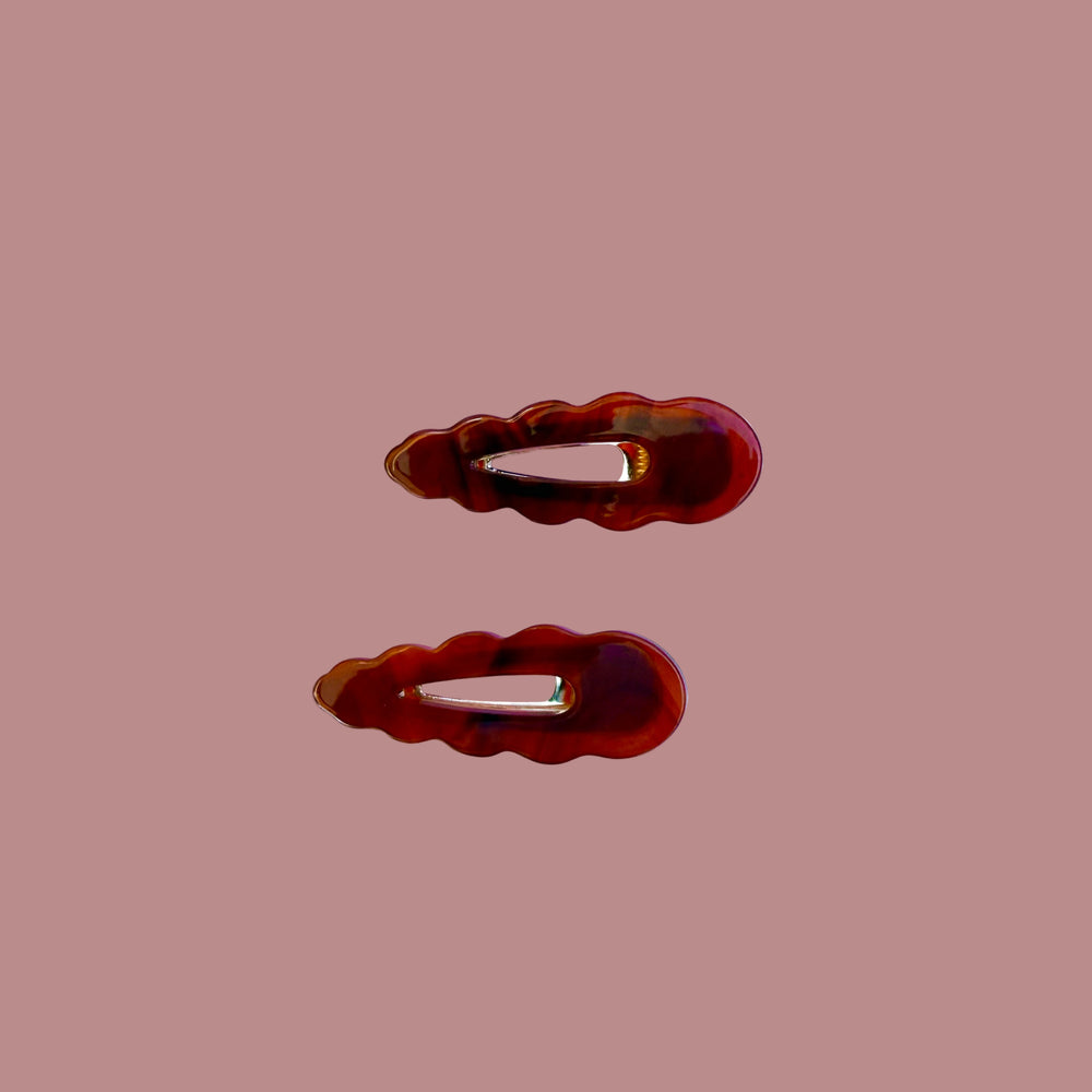 Burnt Red Orange Scallop Hair Clips