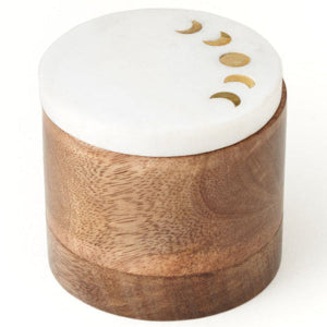 Indukala Moon Phase Round Keepsake Box - Wood, Marble, Brass