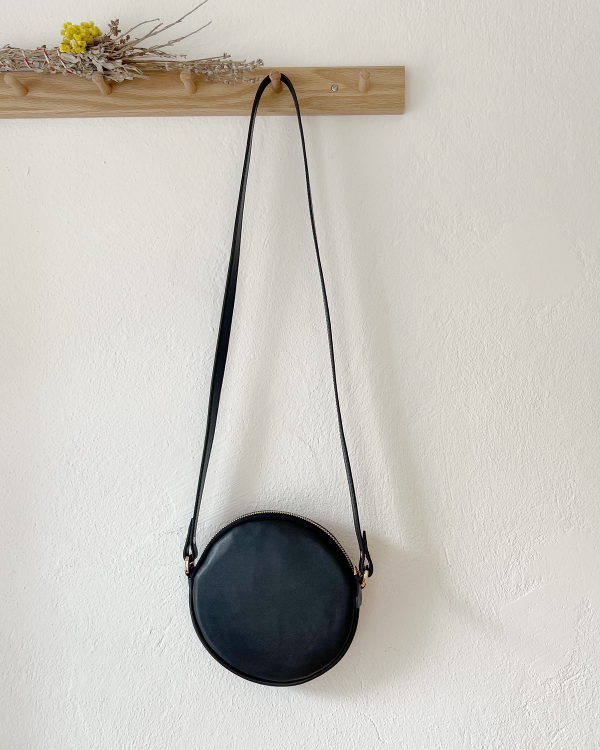 Black Leather & Striped Pattern Crossbody Bag