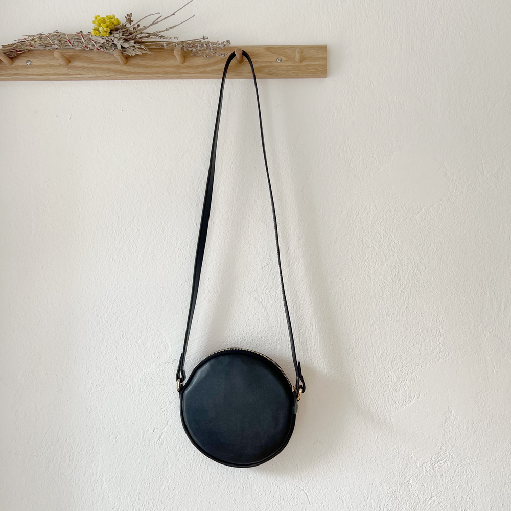 Black Leather & Striped Pattern Crossbody Bag