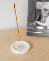 Indukala Round Moon Incense Holder - White Carved Marble