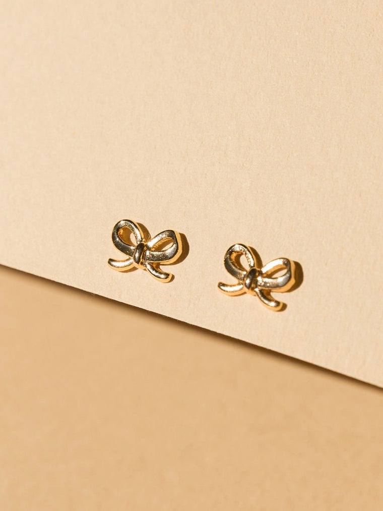 Delicate Tiny Bow Stud Earrings with Elegant Gold Overlay