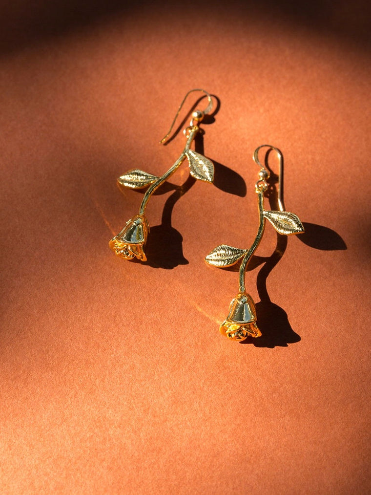 Romantic Rita Rose Earrings with Delicate Gold Overlay Charms