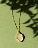 Luxurious Oval Pendant Necklace with Pearls and Crystals on 14kt Gold Filled Chain