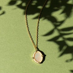 Luxurious Oval Pendant Necklace with Pearls and Crystals on 14kt Gold Filled Chain
