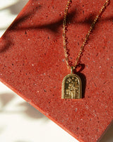 Intricate Domed Desertscape Necklace with palm tree design and 14kt gold filled chain.