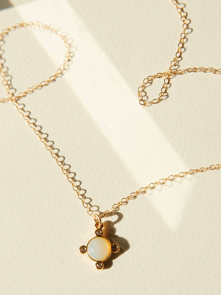 Regal Versailles Necklace with Opalescent Milk Opal and 14kt Gold Chain