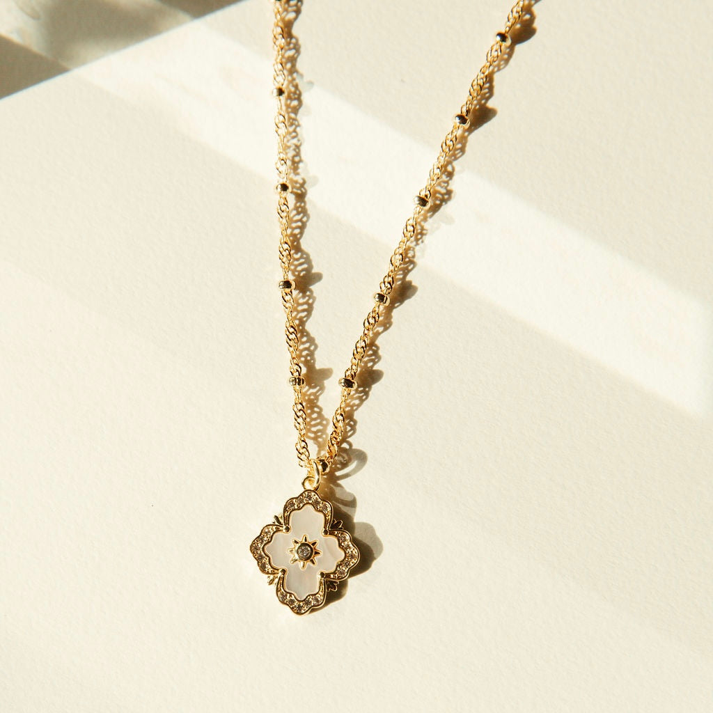 Romantic Bridgerton Scallop Necklace with Crystal Accent in 14kt Gold Overlay