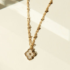 Romantic Bridgerton Scallop Necklace with Crystal Accent in 14kt Gold Overlay