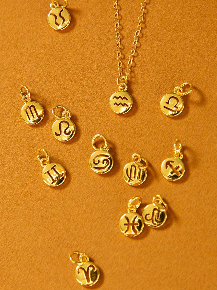 Elegant Tiny Zodiac Sign Pendant with 14kt Gold Overlay
