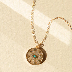 Lucky Charm Coin Necklace with Global Symbols on 14kt Gold Filled Chain