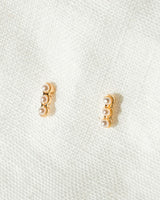 Elegant Triple Pearl Bar Stud Earrings with Gold Overlay