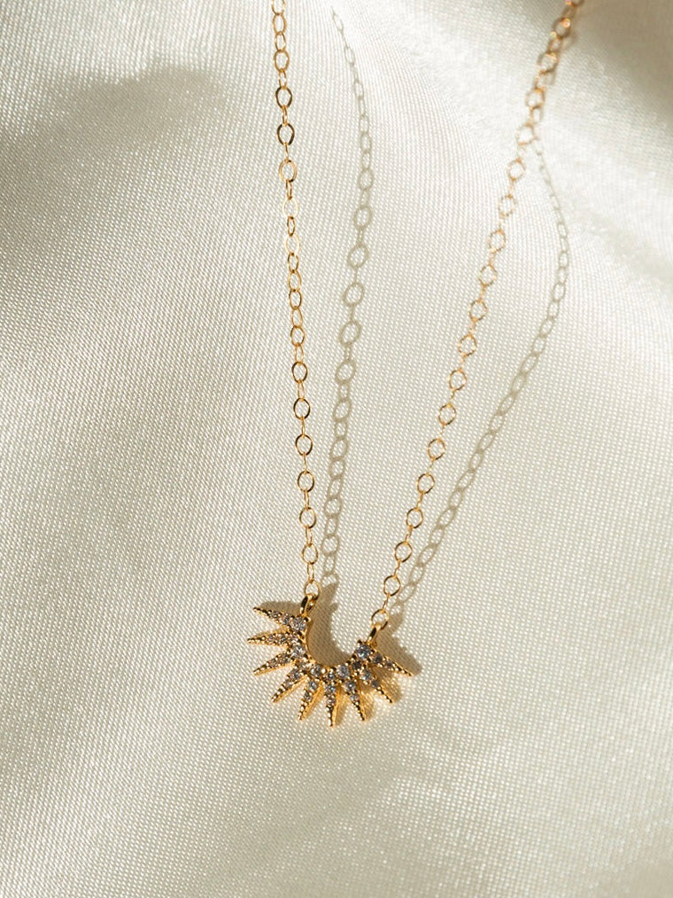 Modern Crystal Burst Necklace with 14kt Gold Overlay Pendant