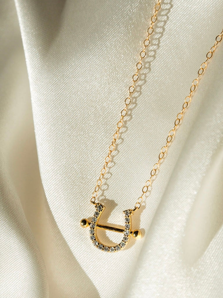 Elegant Horseshoe Necklace with Crystals on 14kt Gold Filled Chain
