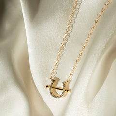 Elegant Horseshoe Necklace with Crystals on 14kt Gold Filled Chain