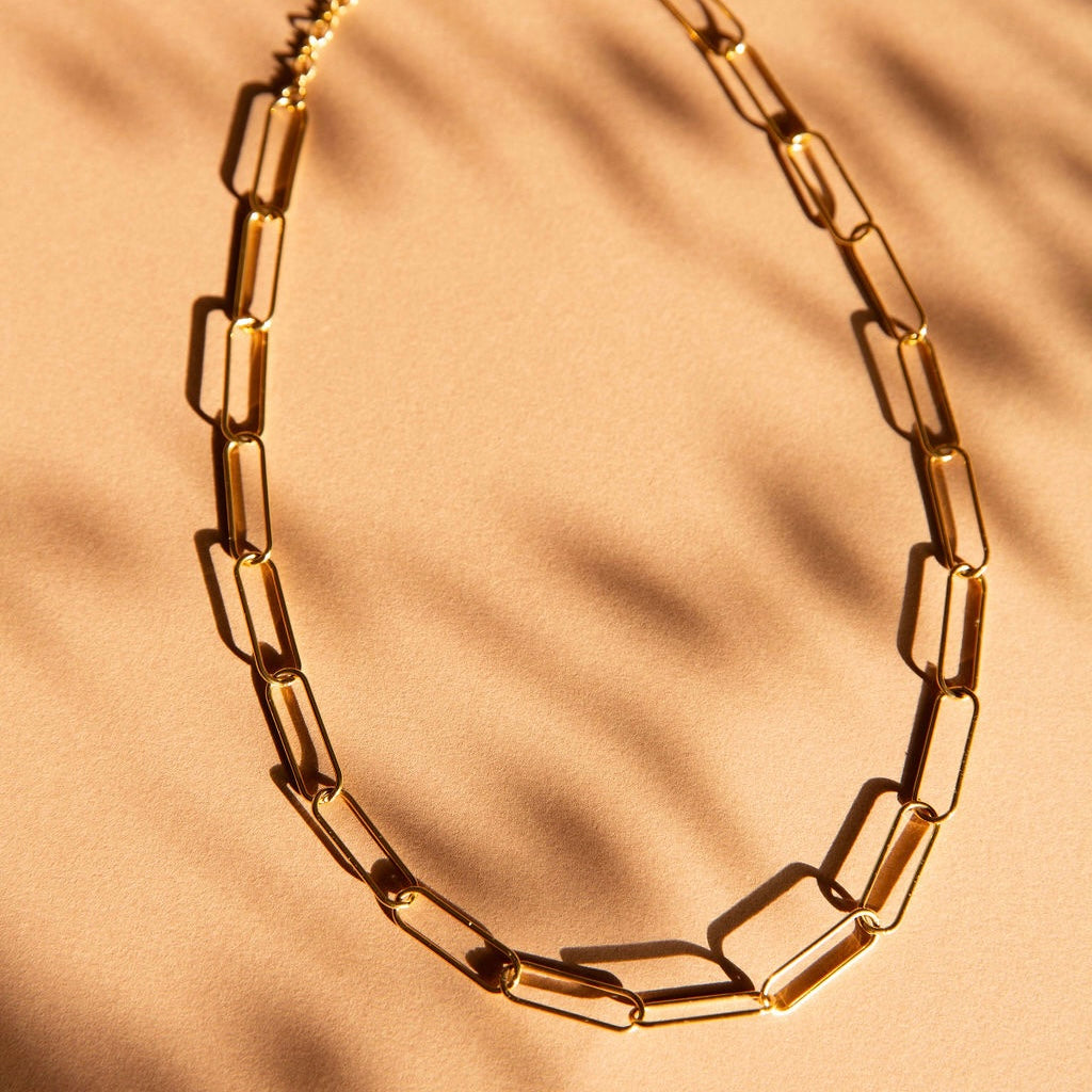 Modern Paperclip Chain Choker with 14kt Gold Overlay