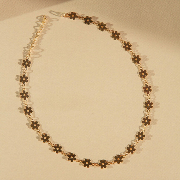 Retro Chic Mid Mod Flower Choker with 14kt Gold Overlay