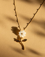 Elegant Mother of Pearl Flower Necklace with Crystal Center