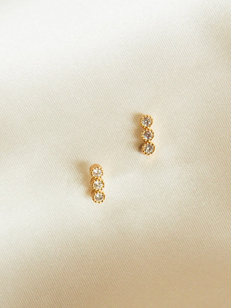 Chic Swarovski Crystal Bar Studs in Bronze with Gold Overlay