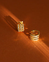 Elegant Triple Row Crystal Hugger Hoop Earrings with Gold Overlay