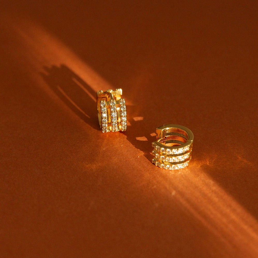 Triple Crystal Hugger Hoops