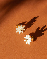 Intricate Mother of Pearl Daisy Stud Earrings with Floral Jacket