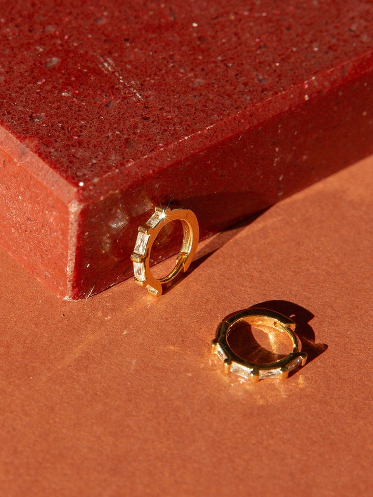 Crystal Baguette Huggers with Swarovski Accents and Gold Overlay