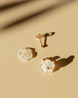 Intricate Mother of Pearl Plumeria Stud Earrings with Removable Jacket