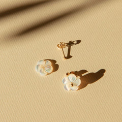 Intricate Mother of Pearl Plumeria Stud Earrings with Removable Jacket