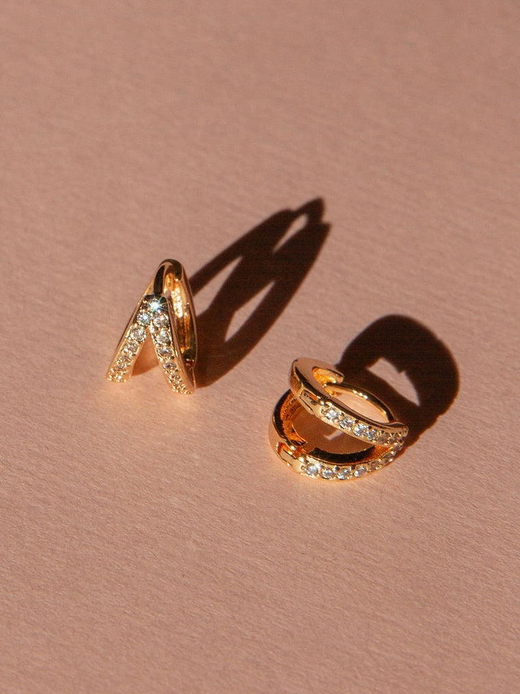Elegant Double Layer Crystal Huggers with 14kt Gold Overlay