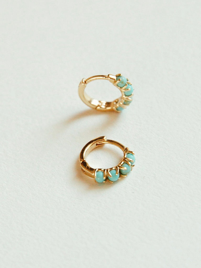 Dainty Turquoise Osaka Hoops with 14kt Gold Overlay for an Elegant Look