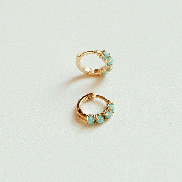 Dainty Turquoise Osaka Hoops with 14kt Gold Overlay for an Elegant Look