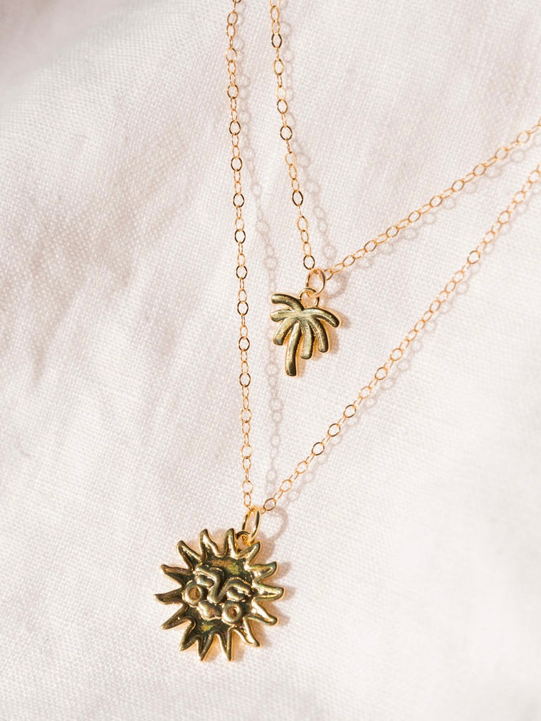 Stylish Sun Palm Double Layer Necklace with 14kt Gold Filled Chain