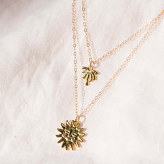 Stylish Sun Palm Double Layer Necklace with 14kt Gold Filled Chain