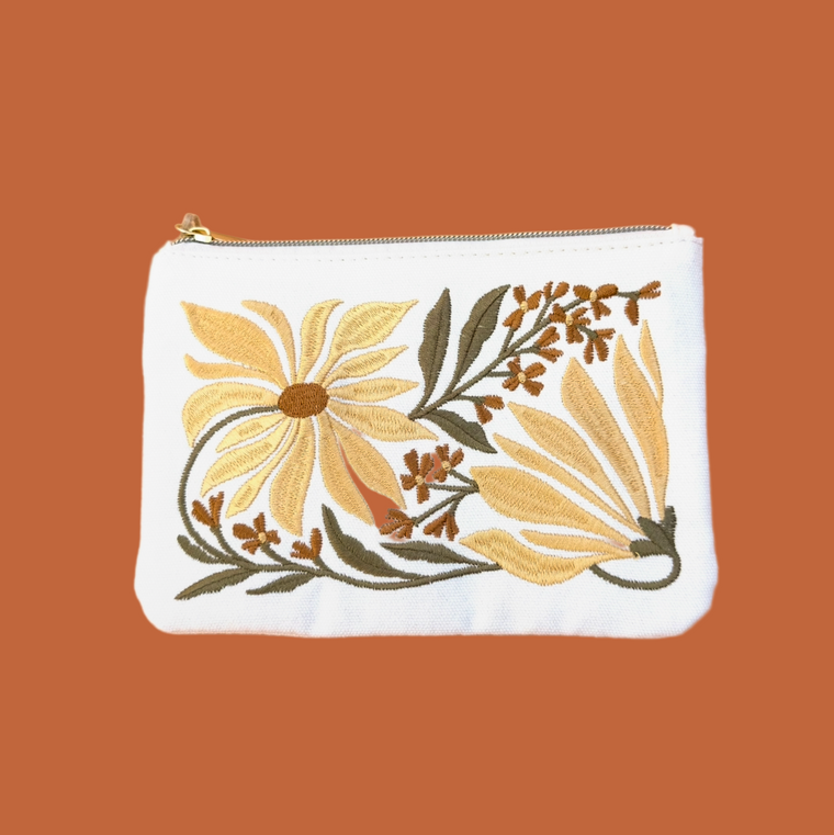 Embroidered Sunflower Pouch
