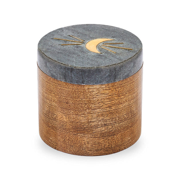 Indukala Moon Phase Round Keepsake Box - Black Marble, Wood, Brass