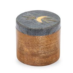 Indukala Moon Phase Round Keepsake Box - Black Marble, Wood, Brass