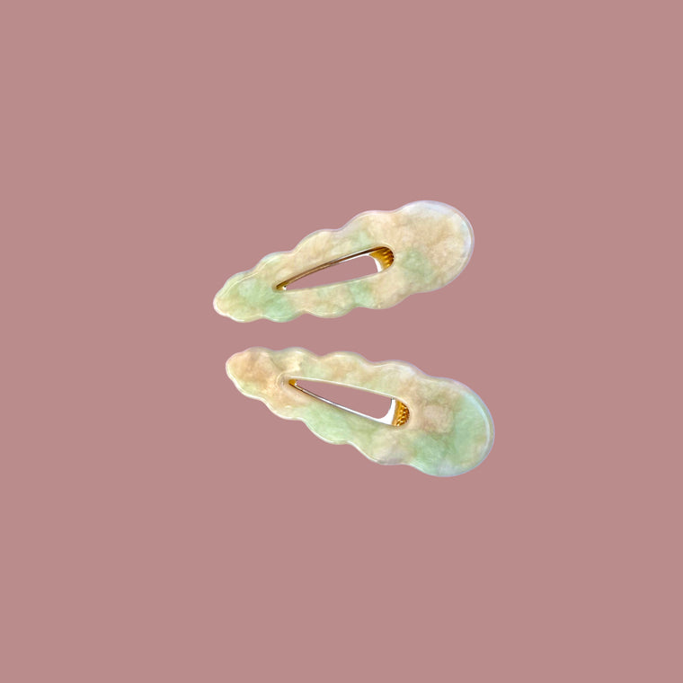 Light Green & Peach Scallop Hair Clips