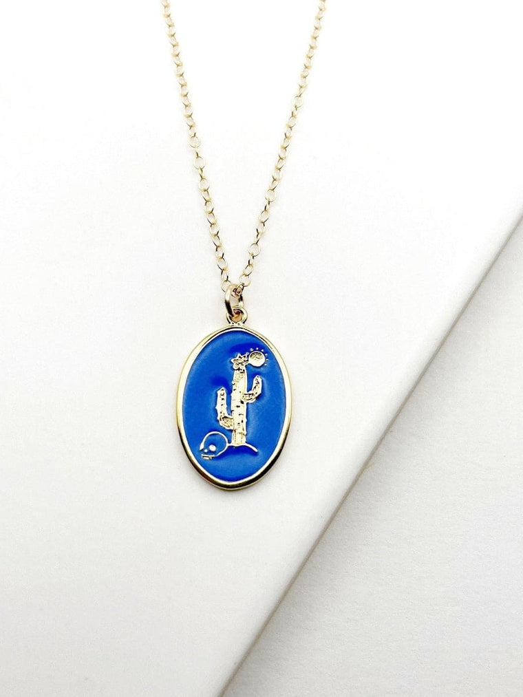 Blue Cactus Enamel Necklace