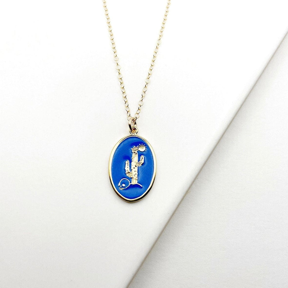 Blue Cactus Enamel Necklace