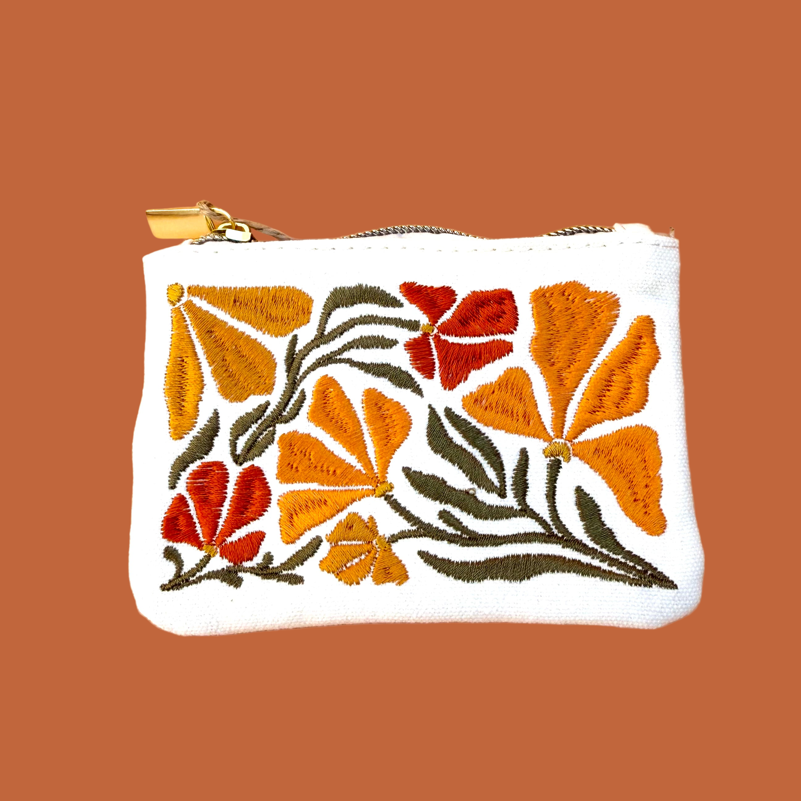 Embroidered Poppy Coin Pouch