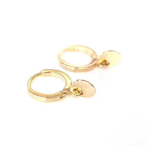 Chic and simple gold plated hoops with disk accents, versatile for all occasions