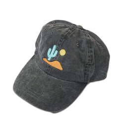 Unstructured black cap with cactus emblem and adjustable tri-glide buckle closure.